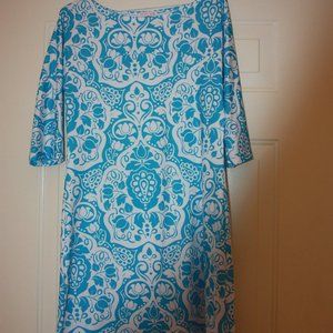 BEFORE+AGAIN Blue White Floral 3/4 Sleeve Resort Wear dress size Small